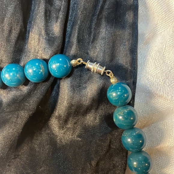 Handmade Aztec Brass Turquoise Beaded Collar 21in Necklace - Picture 5 of 7